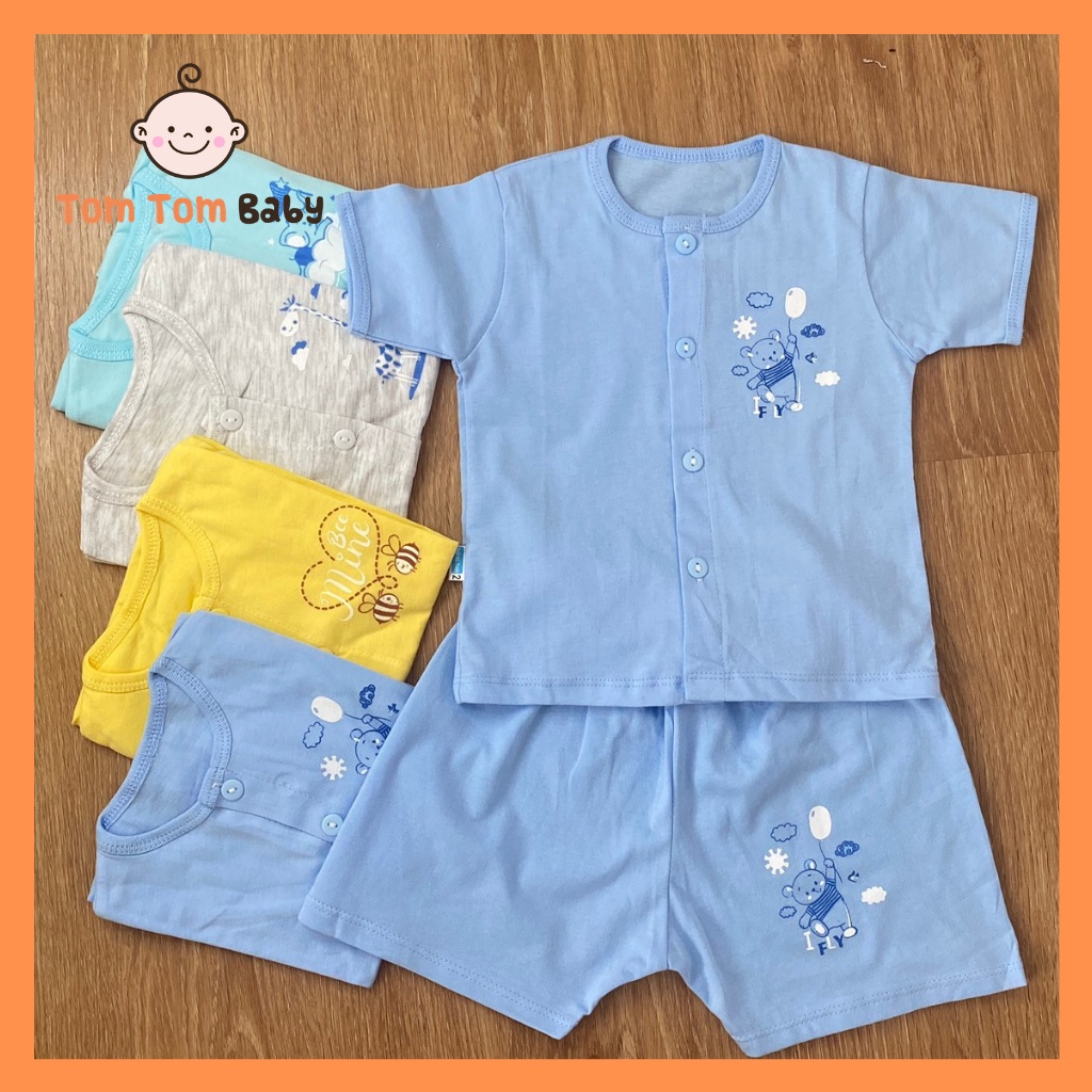 COMBO 5 áo sơ sinh Tay Ngắn Cài Giữa Màu Thái Hà Thịnh - Chất vải cotton 100% mềm, mịn, thoáng mát