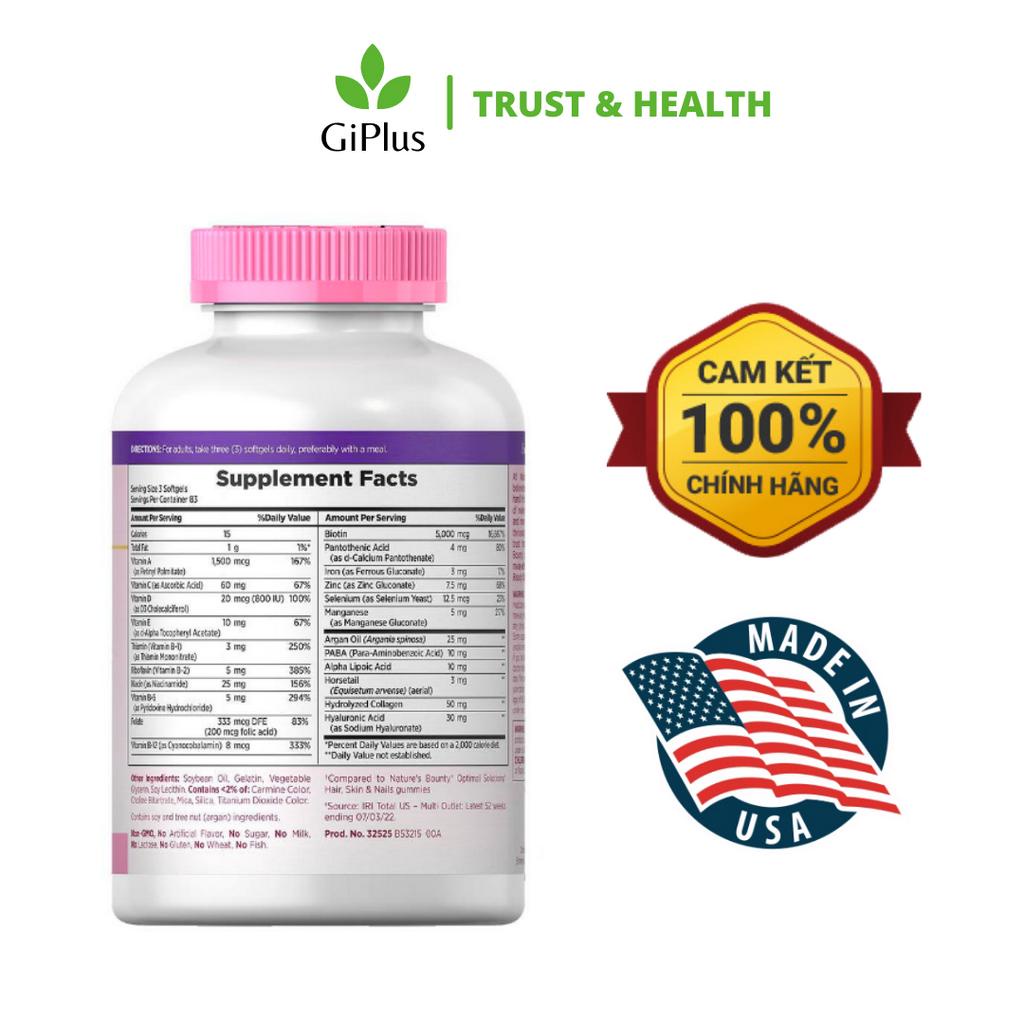 Viên Uống Hỗ Trợ Đẹp Da, Mọc Tóc Nature’s Bounty Hair, Skin &amp; Nail Softgels (250 viên/lọ)