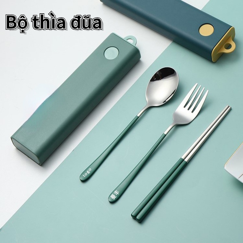 Bộ thìa đũa muỗng inox Hộp lưu trữ bộ đồ ăn di động thìa nĩa và đũa thép không gỉ, Xuất hàng trong vòng 24 tiếng