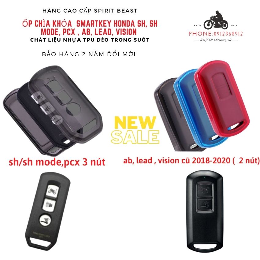 Bọc Chìa Khoá SmartKey Xe Máy SH, SH mode, AirBlade / AB, Vision, Lead, PCX, Vario 150, Click - TPU Trong suốt Remote