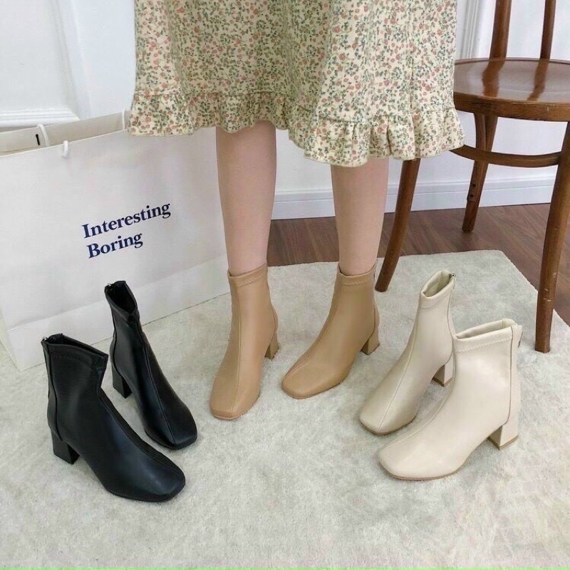 (Kèm -loại 1)) Bốt nữa Meja Boots da nhăn đế trụ có phong cách cá tính