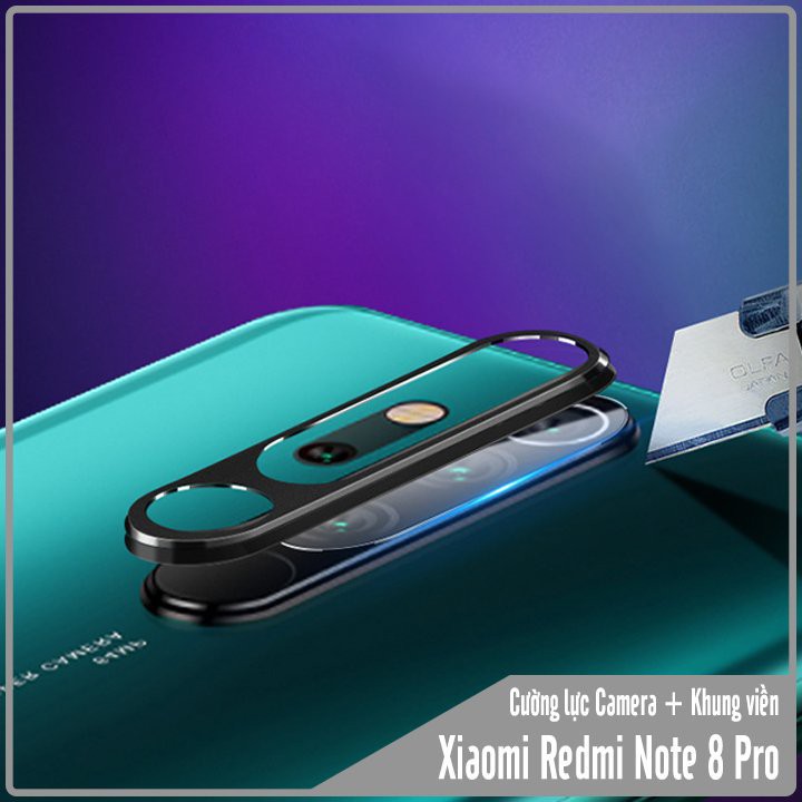 Bộ bảo vệ Camera Xiaomi Redmi Note 8 Pro Cường Lực CAMERA + Khung viền Nhôm CAMERA