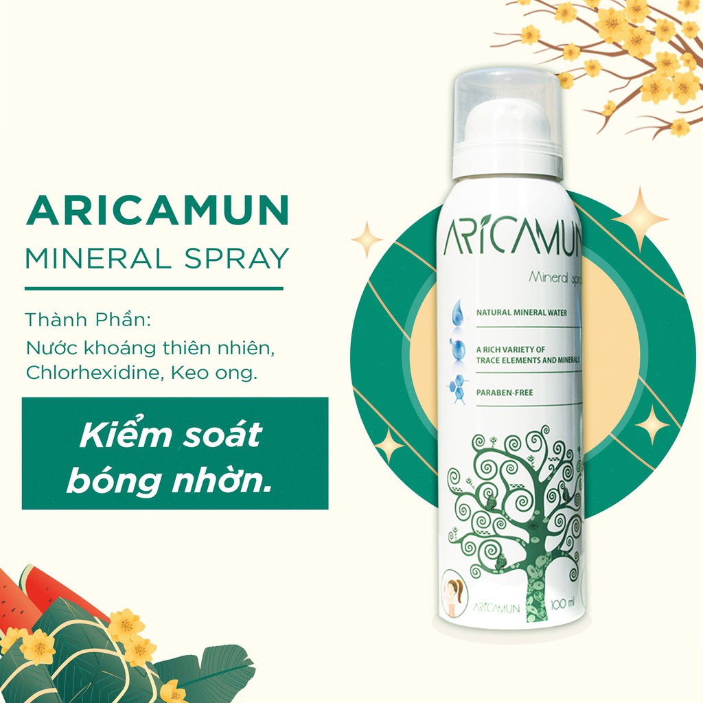 Bộ Đôi Sữa Rửa Mặt + Xịt Khoáng Kiểm Soát Nhờn Mụn Aricamun (100ml)