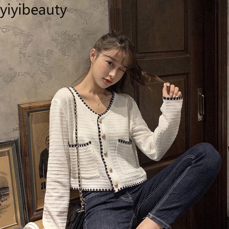 Áo dệt kim cổ V dài tay phong cách Hàn Quốc xinh xắn cho nữ