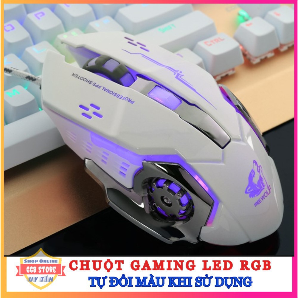 【Chuột máy tính】Chuột máy tính, chuột chơi game Free Wolf V5 Led RGB, thiết kế hầm hố chất