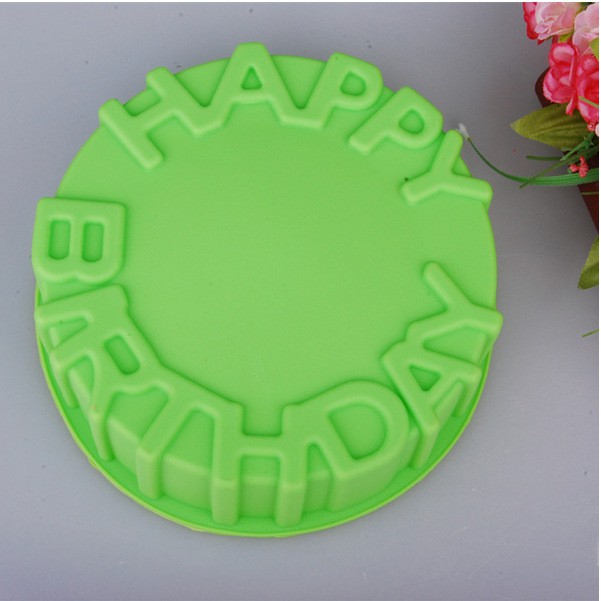 SG - Khuôn silicon happy birthday làm rau câu bánh hình tròn lớn