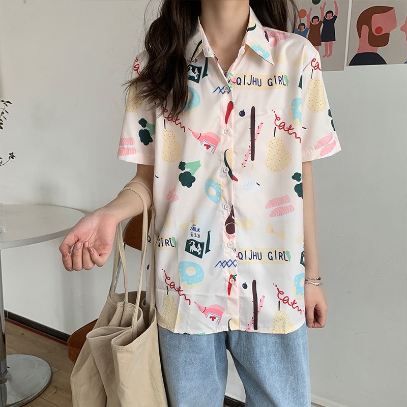 Áo Sơ Mi Nữ Ngắn Tay In Hoa Thời Trang