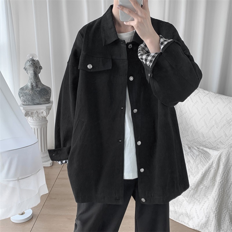 Áo Khoác Nam Dáng Rộng Màu Tối Phong Cách Hồng Kông Thời Trang Xuân Thu Tf1
