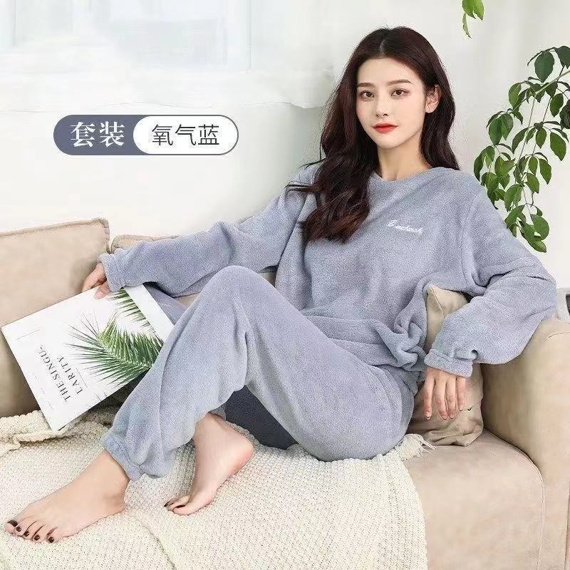 Bộ ngủ lông quần dài mặc ở nhà mùa đông form bigsize phong cách hàn quốc dễ thương 50-70Kg  TOZZO BLO01
