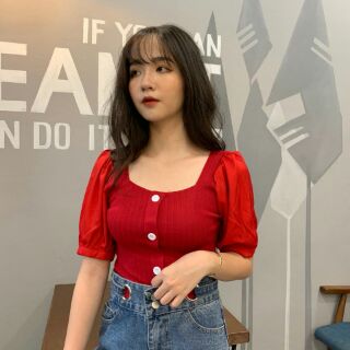 Áo len cổ vuông tay lỡ