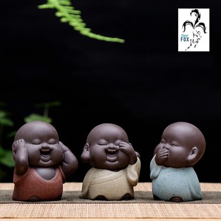 Bộ tượng Tam không mini bằng gốm tử sa, cát tím cao cấp