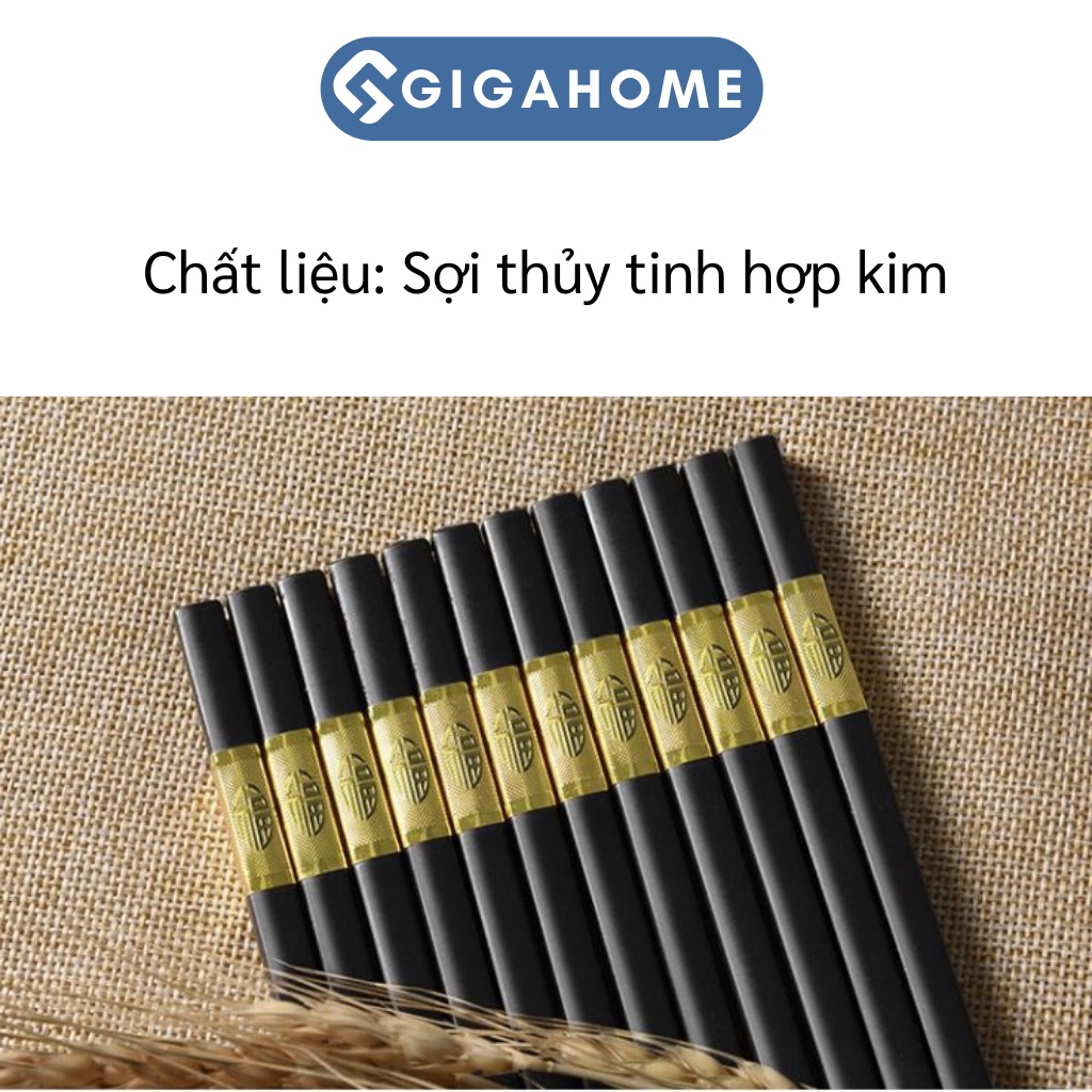 Set 10 Đôi Đũa Hợp Kim Mạ Vàng Cao Cấp Phong Cách Nhật Chống Trượt GIGAHOME 5343