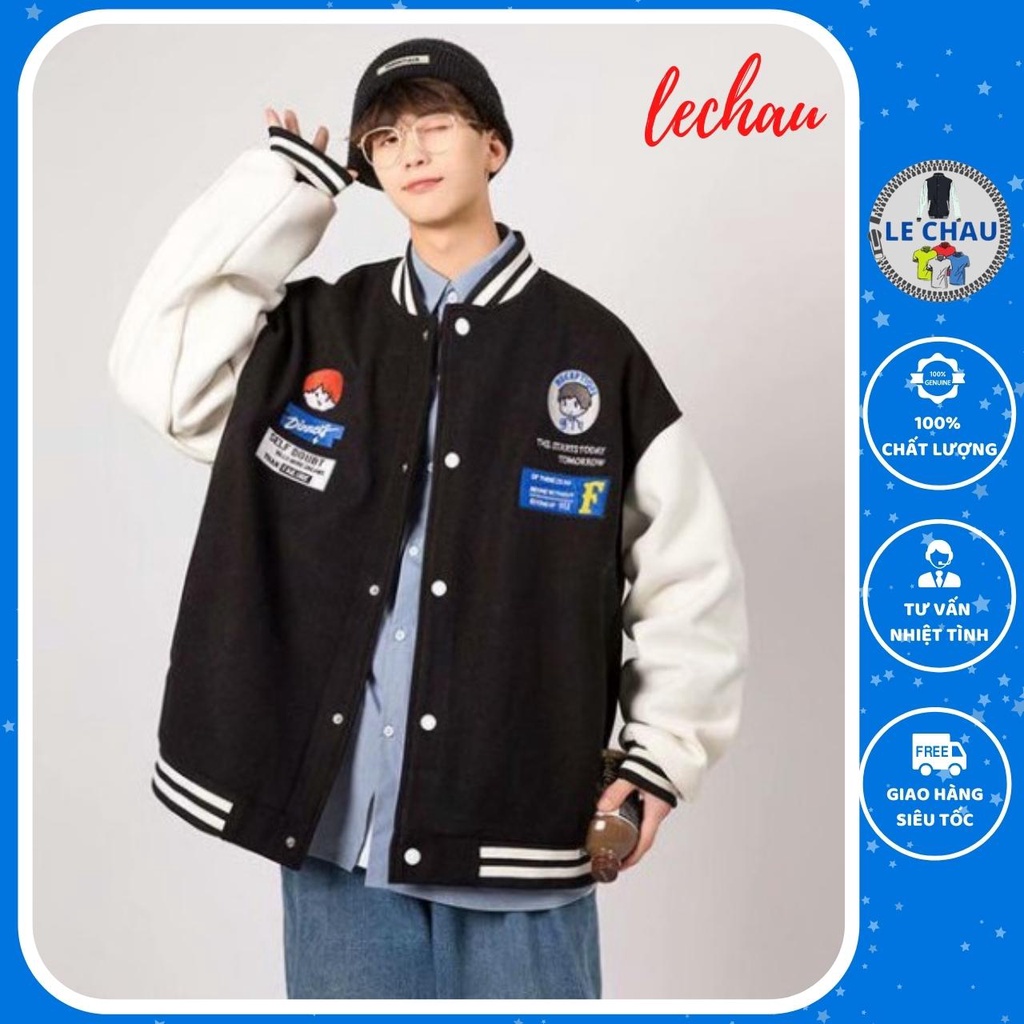 Áo khoác bomber nỉ bông nam nữ form rộng ulzzang unisex street style Hàn Quốc AKBBN LECHAU cao cấp rẻ siêu đẹp