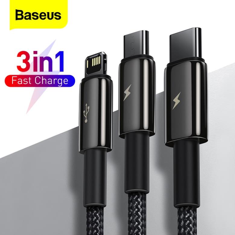 Cáp Dữ Liệu Baseus USB Type C Micro USB 1.5M Thiết Kế 3 trong 1 Cho iPhone 12 Pro Max Android Samsung