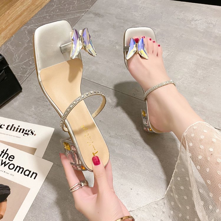 Dép Sandal Cao Gót Hở Ngón Đính Đá Thời Trang Mùa Hè Hàng Mới Dành Cho Bạn Nữ 2022