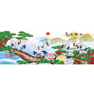 Tranh dán tường  VTC 3D Phong thủy Tùng hạc diên niên UD0013 kim sa