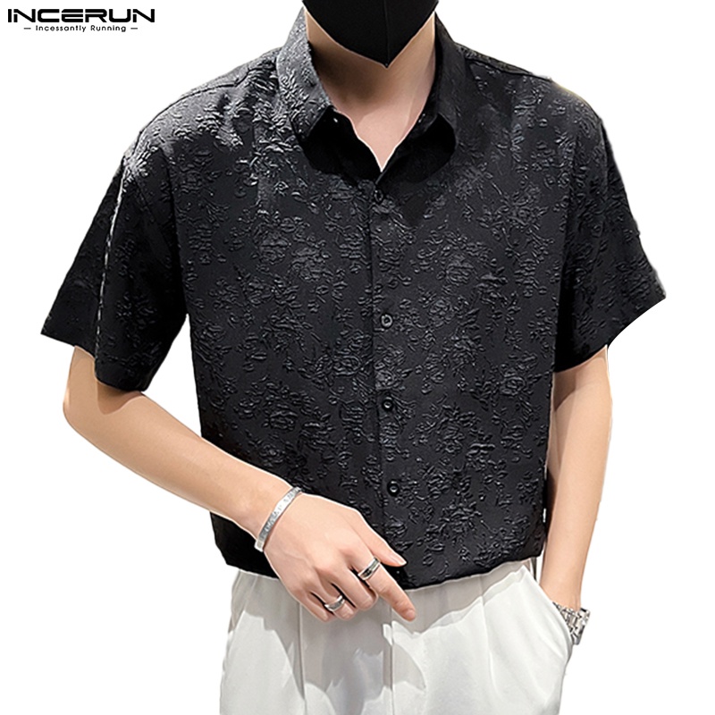 INCERUN Áo Sơ Mi Ngắn Tay Cài Nút Họa Tiết Hoa Thời Trang Đi Biển Cho Nam