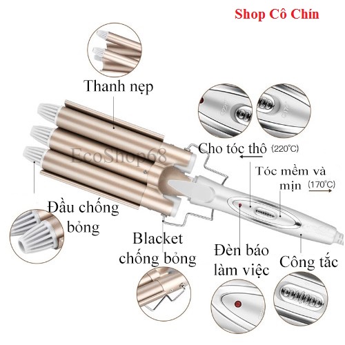 Máy Làm Tóc, Máy Uốn Tóc Xoăn Chuyên Nghiệp 3 Trục - UTV02