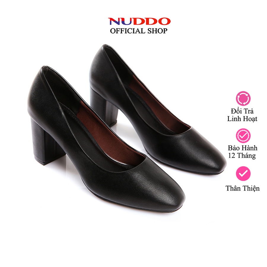 Giày cao gót nữ công sở 7 phân mũi vuông đế vuông da mềm thời trang đẹp dễ phối đồ Nuddo _ N700