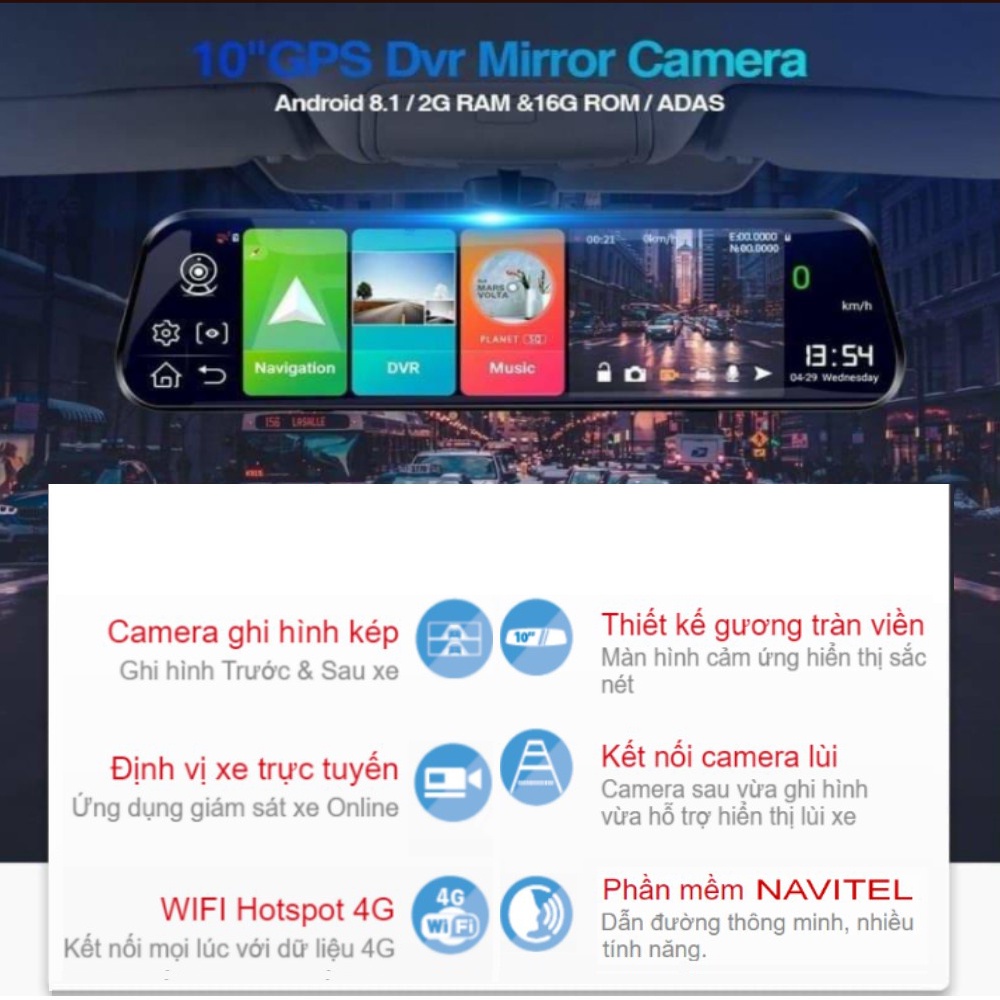 Camera hành trình D10 ô tô độ phân giải FullHD có bản đồ navitel độc quyền cảnh báo tốc độ, lệch làn, định vị GPS