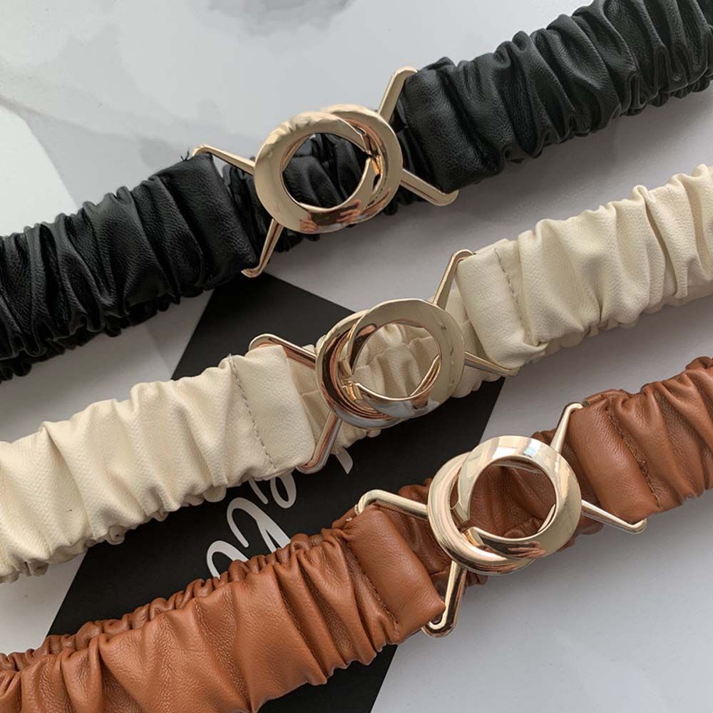 Dây thắt lưng bằng da pu co giãn có khóa kim loại phong cách cổ điển đơn giản cho nữ