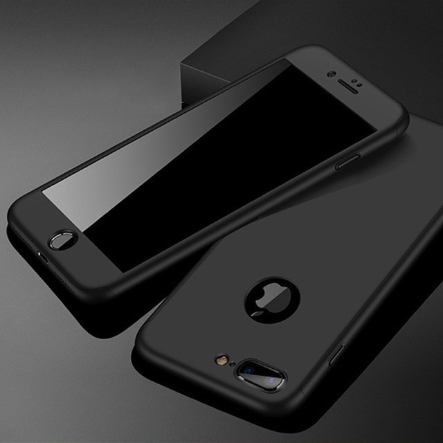 Ốp điện thoại màu trơn nhám thiết kế bảo vệ 2 mặt có kính cường lực cho iPhone 7 7Plus 8 8Plus X