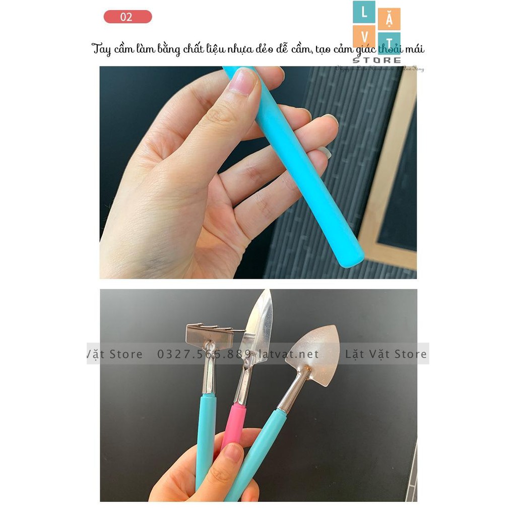 Bộ ba dụng cụ làm vườn mini gồm xẻng, cào và bay để làm chậu cây nhỏ, sen đá - Có 3 màu pastel