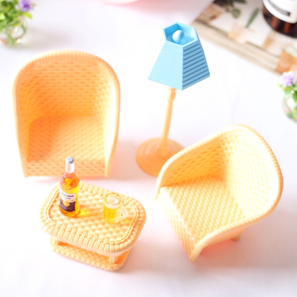 Mô Hình Bộ Bàn Ghế Mây Mini Dùng Để Trang Trí Phòng Khách