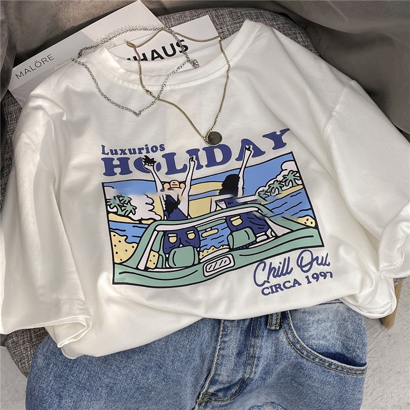 NRVP Áo thun cotton tay ngắn cổ tròn thời trang mùa hè phong cách Hàn Quốc cho nữ