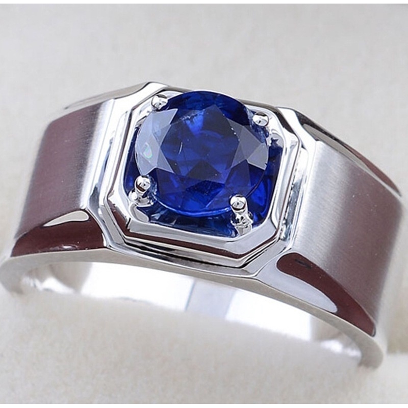 Nhẫn cưới thép titan đính đá Sapphire thời trang cho nam