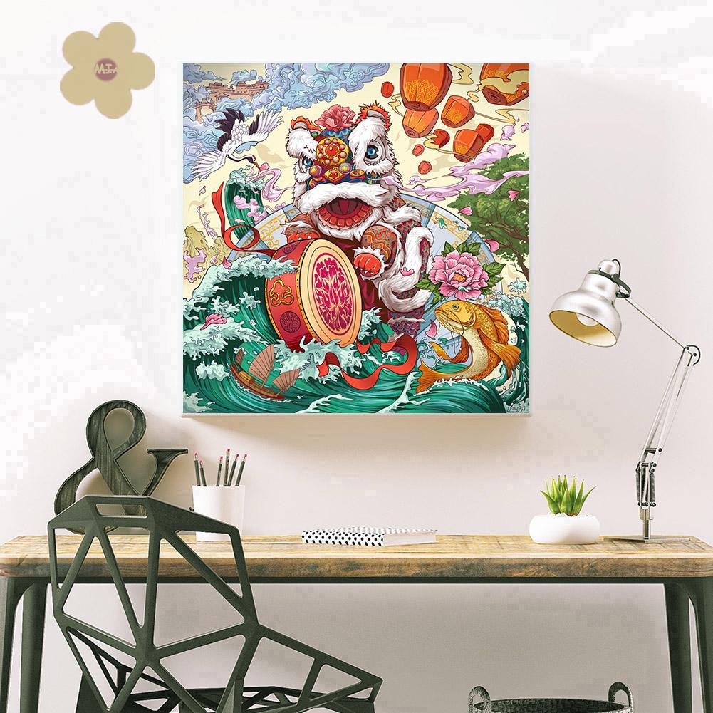 Bộ Tranh Đính Đá 5d Tự Làm Hình Sư Tử Nhảy Múa