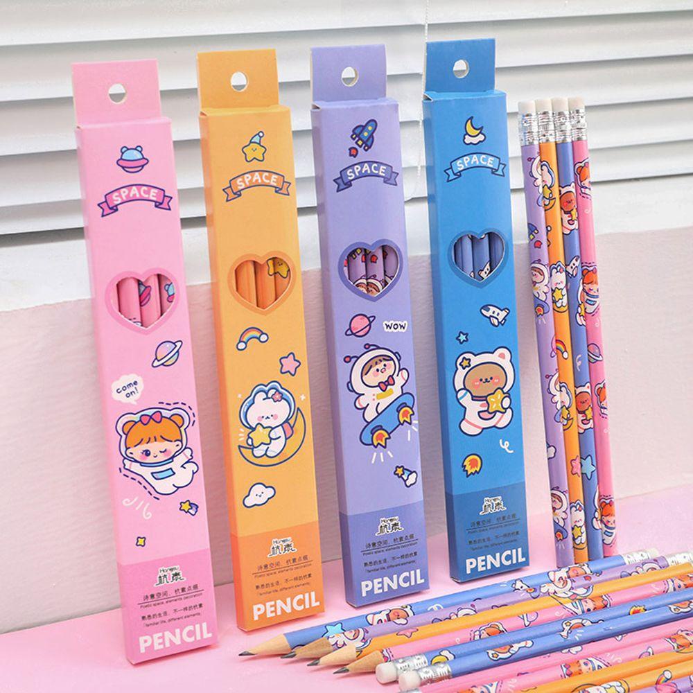JARRED Set Bút Chì Gỗ HB Họa Tiết Hoạt Hình Phi Hành Gia Chất Lượng Cao Làm Quà Tặng Cho Bé