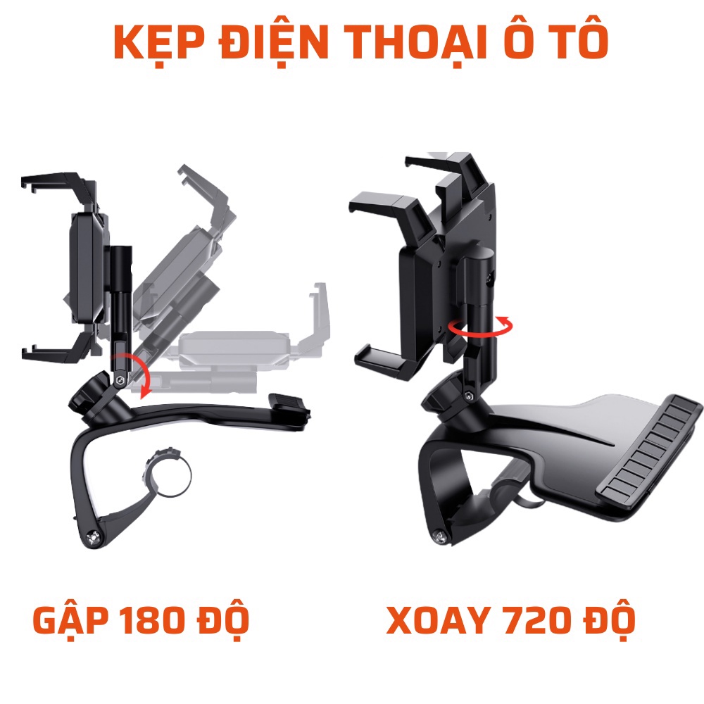 Giá đỡ kẹp điện thoại vô lăng để trên xe hơi ô tô xoay 360 độ chống rung treo đa điểm trên taplo, gương chiếu hậu