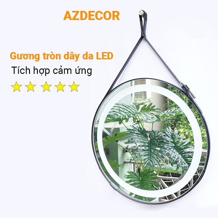 Gương Tròn Led, Gương Treo Tường Đèn Led Dây Da Simili - Đường Kính 60cm [FULL PHỤ KIỆN]