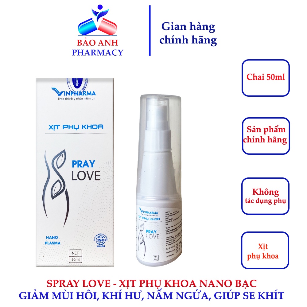 SPRAY LOVE – Xịt phụ khoa chứa Nano bạc, Trầu không, Trà xanh giúp giảm ngứa, nấm, mùi hôi – Chai 50ml