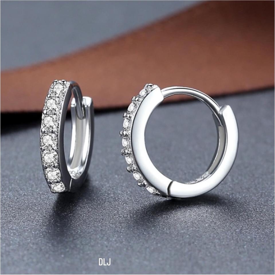 Khuyên tai vòng tròn gắn đá nhỏ - Bông tai tròn Bibi silver - BBS