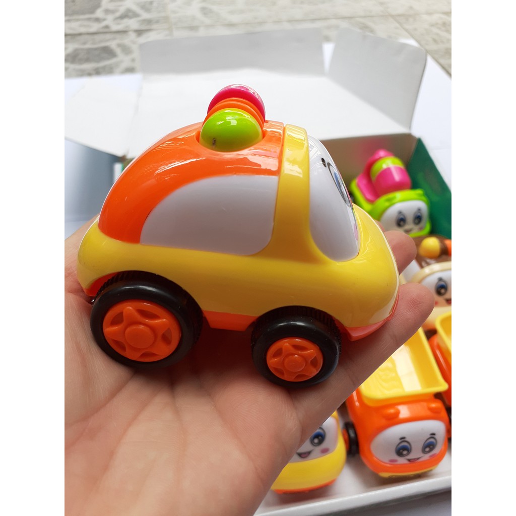 Hộp 12 xe mini Happy truck dễ thương cho bé, đồ chơi vận động, đồ chơi trẻ em, đồ chơi xe ô tô