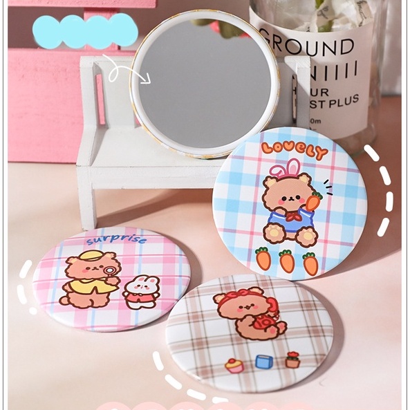 Gương Mini Gấu Nâu Phong Cách Hàn Quốc MỚI 2022- Gương Cầm Tay Bỏ Túi Hình Gấu Dễ Thương Molangshop
