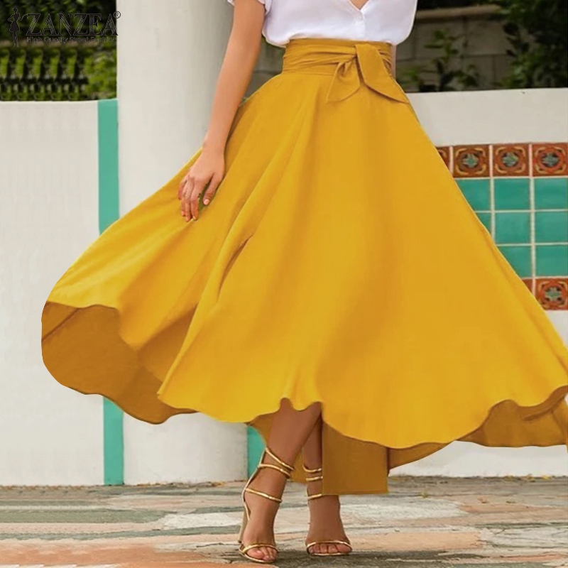 ZANZEA Chân váy maxi lưng cao thiết kế thắt nơ thời trang sành điệu cho nữ
