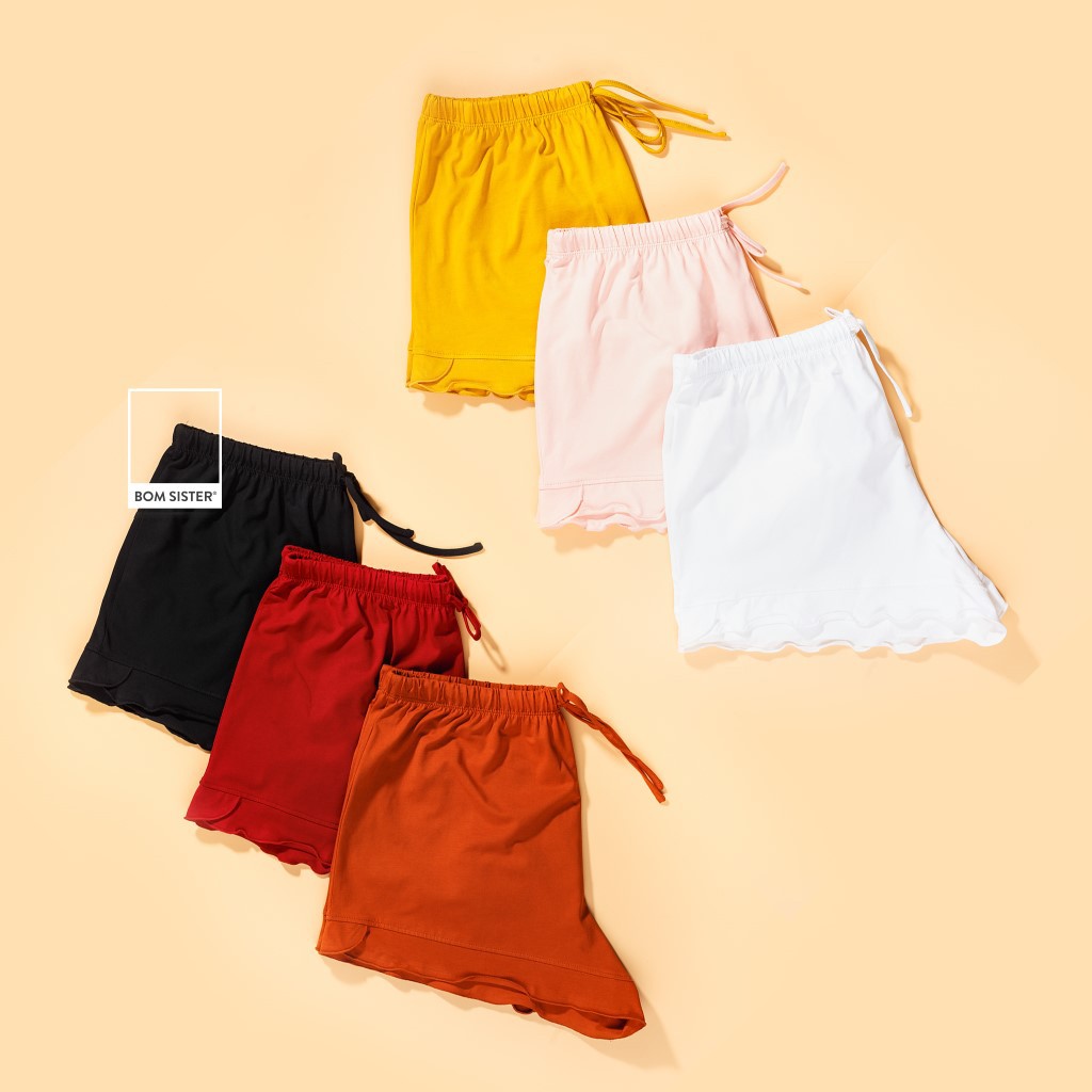 [Mã WAFAST hoàn 20% tối đa 100k xu đơn 250k] Quần Đùi Ngủ Cotton Pha Màu Trơn Chân Bèo BOM SISTER QD1719 | BigBuy360 - bigbuy360.vn