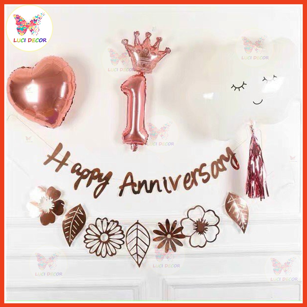 Dây chữ Happy anniversary ép kim - Dây HPAN trang trí ngày kỉ niệm
