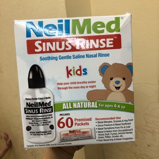 Bình và 60 gói muối rửa mũi NeilMed sinus rinse Kid cho bé