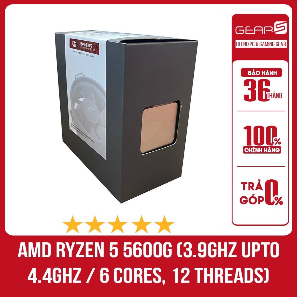 CPU AMD RYZEN 5 5600G ( 6 CORES / 12 THREAD | 3.9GHZ BOOST 4.4GHZ | 16MB CACHE ) - Bảo hành 36 Tháng Box Nhập khẩu