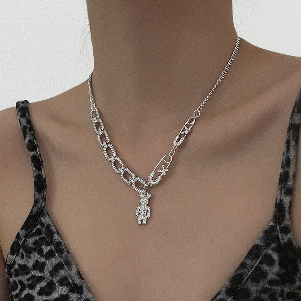 Vòng cổ sợi xích mặt hình gấu dễ thương phong cách hip hop Hàn Quốc cho nữ