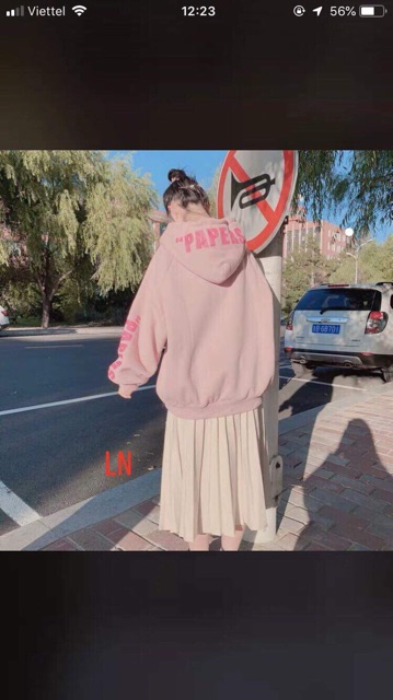 Áo hoodie PAPERS màu hồng LNG0919