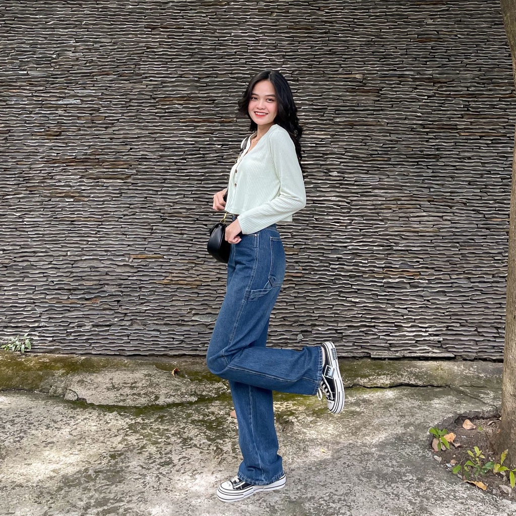 QUẦN JEANS ỐNG RỘNG COTTON BASIC ZAREEN JEA127 XANH ĐẬM