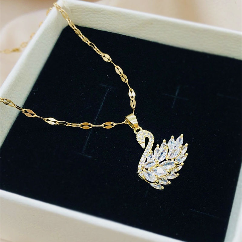 Dây chuyền thiên nga TITAN KHÔNG GỈ vòng cổ đính đá pha lê lấp lánh trang sức titan cao cấp mẫu mới 2021