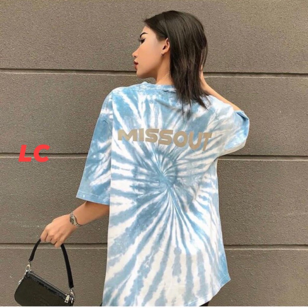 Áo thun tay lỡ Loang xanh MISS unisex nam nữ form rộng oversize chất mát tee phông basic kiểu dáng đơn giản mặc hè siêu
