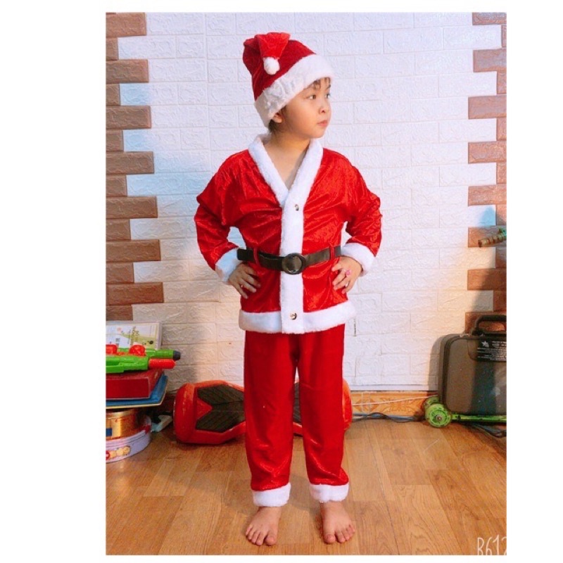Quần áo Noel cho bé 4 chi tiết nhung mũ đai quần áo/ bộ trang phục Noel cho bé