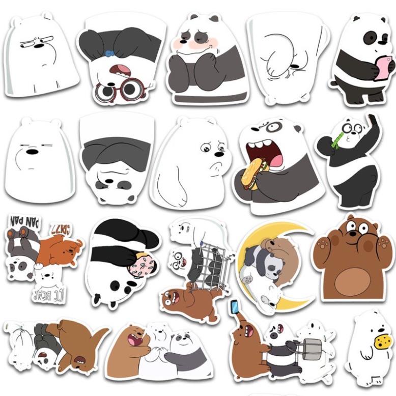 Set 100 sticker dán trang trí hình ba chú gấu  dùng để trang trí điện thoại di động/ván trượt/vali không để lại dấu keo